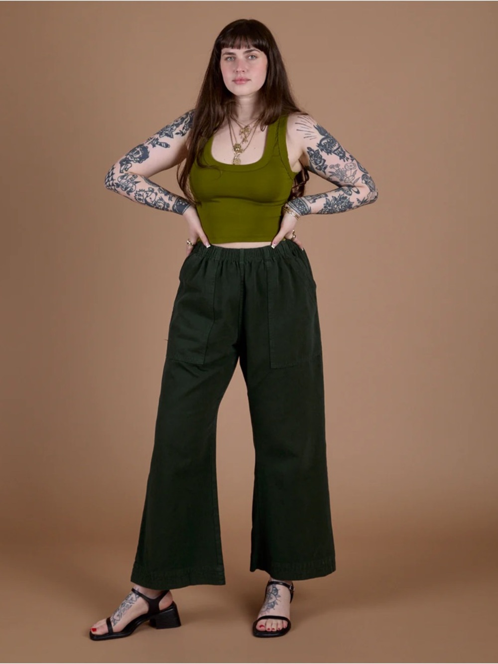 Big Bud Press Action Pants Wide-Leg High-Rise Pants in Swamp Green
